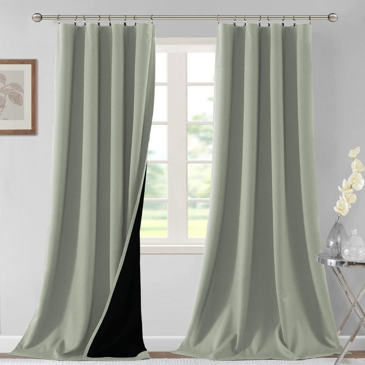 H.VERSAILTEX 100% Blackout Curtains for Bedroom Short Curtains Half Window Curtains for Kitchen, Privacy Energy Saving Curtain Tiers for Bathroom Shades, W 42 x L 36 inch, Pumice Stone, Set of 2