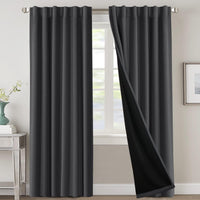 H.VERSAILTEX 100% Blackout Curtains for Bedroom with Black Liner Full Room Darkening Curtains 84 Inch Long Thermal Insulated Back Tab/Rod Pocket Window Drapes for Living Room, 2 Panels, Natural Sand