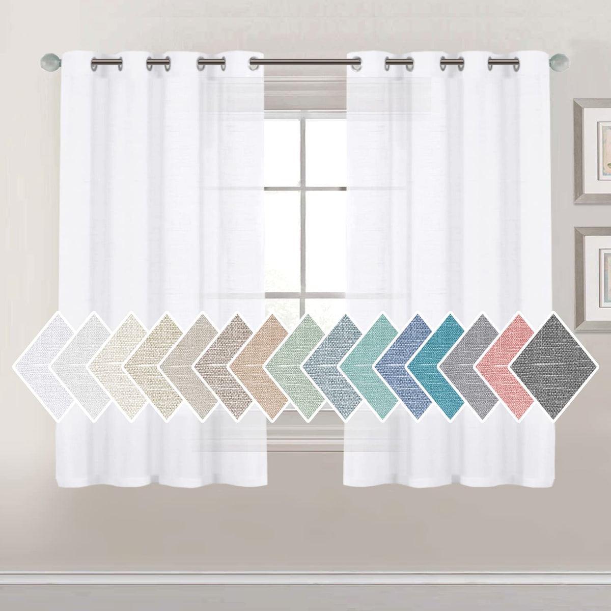H.VERSAILTEX Linen Sheer Curtains Semi Sheer Light Filtering Window Drapes 2 Panels