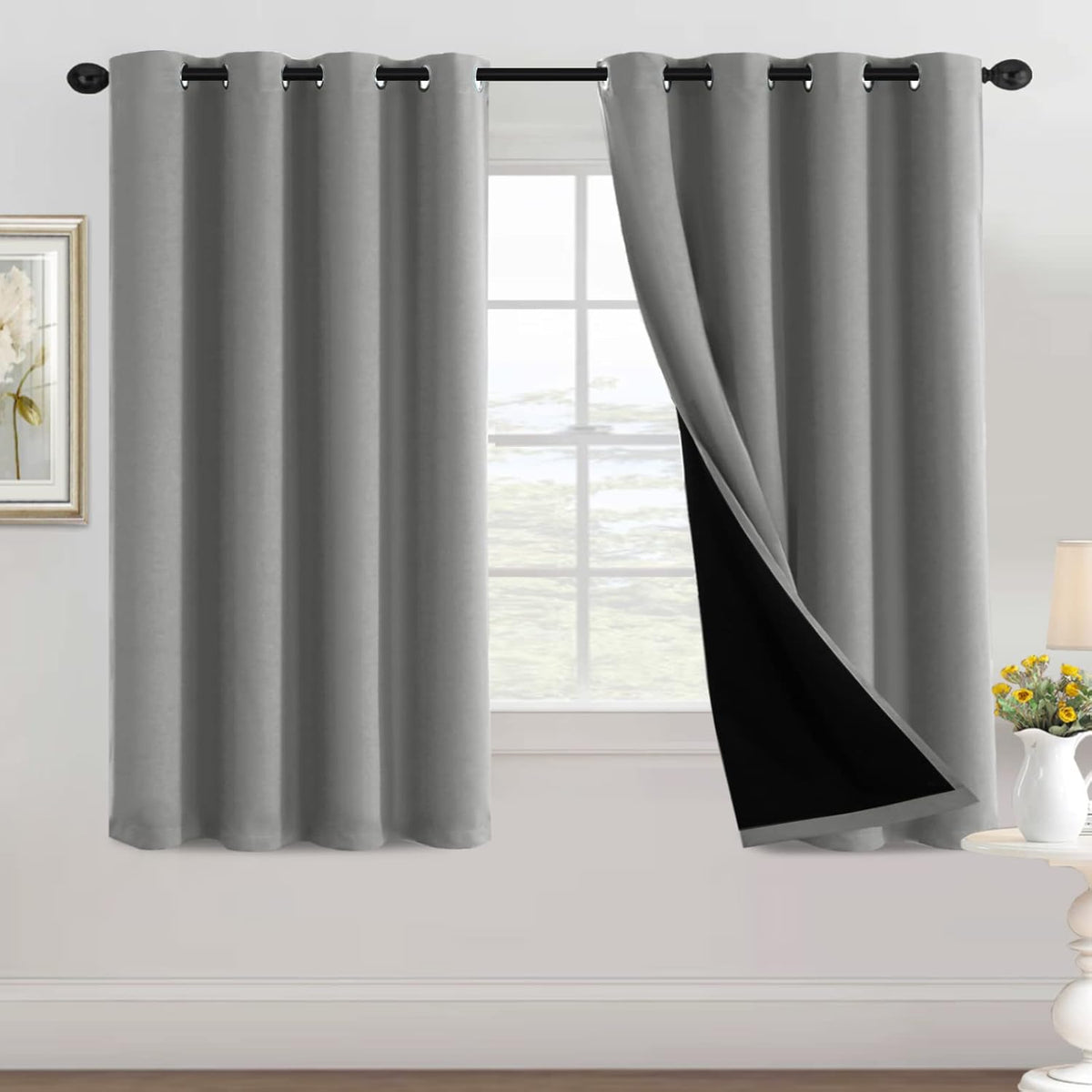 H.VERSAILTEX 100% Black Out Curtains for Bedroom inch Long Blackout Curtains for Living Room, Short Curtains for Windows, Energy Efficiency Curtain Drape Grommet 1 Panel