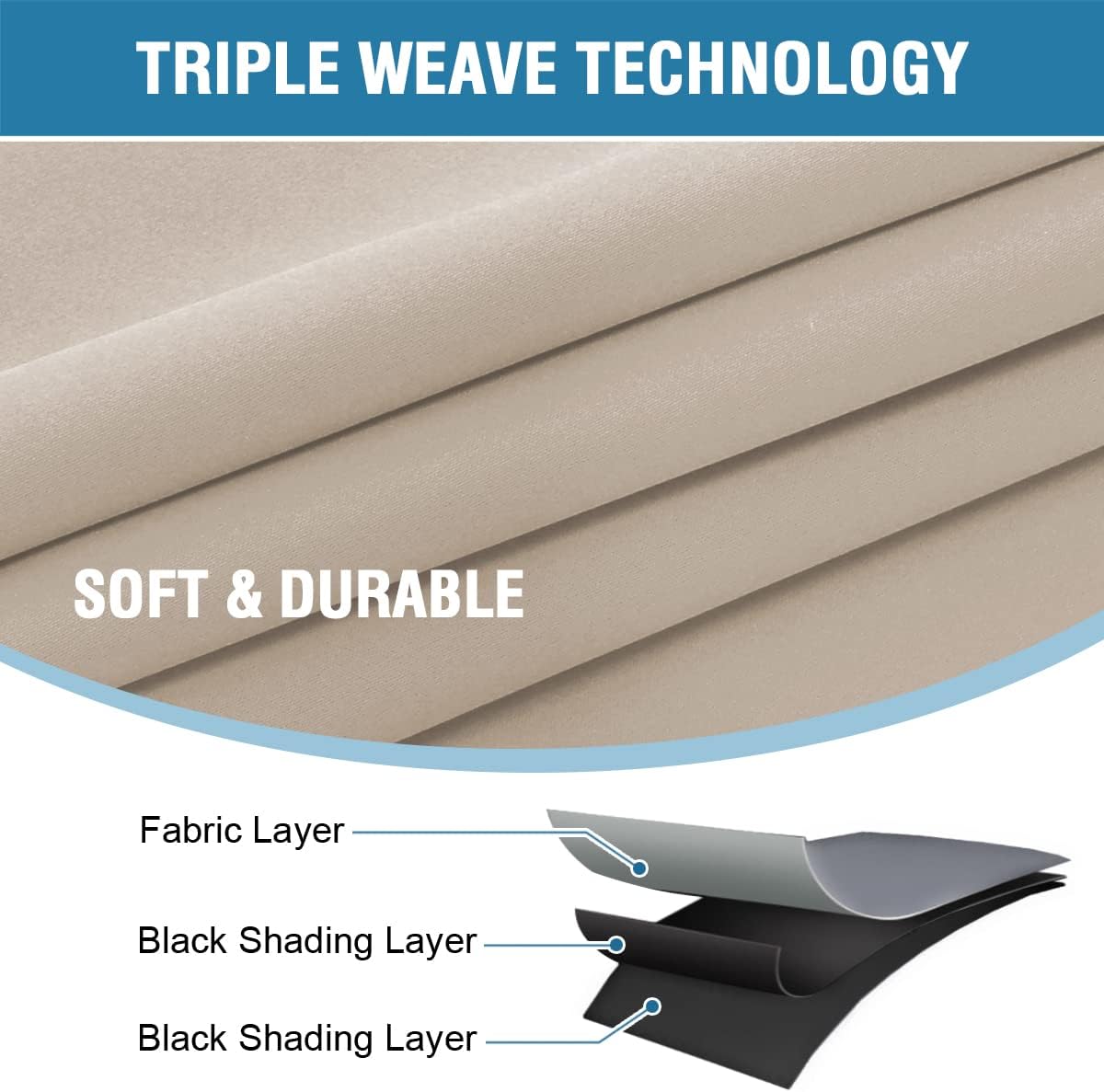 H.VERSAILTEX 100% Blackout Curtains for Bedroom with Black Liner Full Room Darkening Curtains 84 Inch Long Thermal Insulated Back Tab/Rod Pocket Window Drapes for Living Room, 2 Panels, Natural Sand