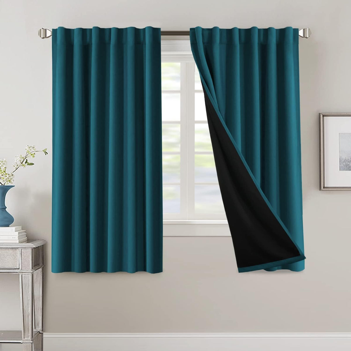 H.VERSAILTEX 100% Blackout Curtains for Bedroom with Black Liner Full Room Darkening Curtains 84 Inch Long Thermal Insulated Back Tab/Rod Pocket Window Drapes for Living Room, 2 Panels, Natural Sand