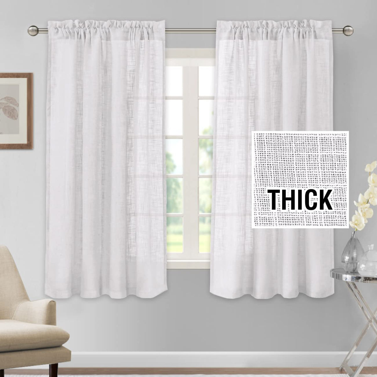 h.versailtx Linen Blended Curtains Light Filtering Burlap Textured Rod Pocket 2 Panel Sets product image