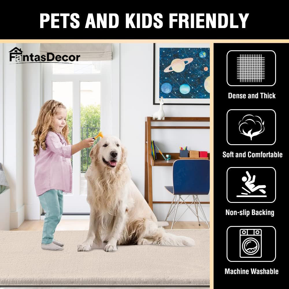 FantasDecor Area Rug Super Soft Faux Fur Rugs Carpets Furry Kids Room Nursery Rug Bedroom Living Room Carpet High Pile Throw Rug Shag Plush Rug for Dorm Room Teen Room Decor