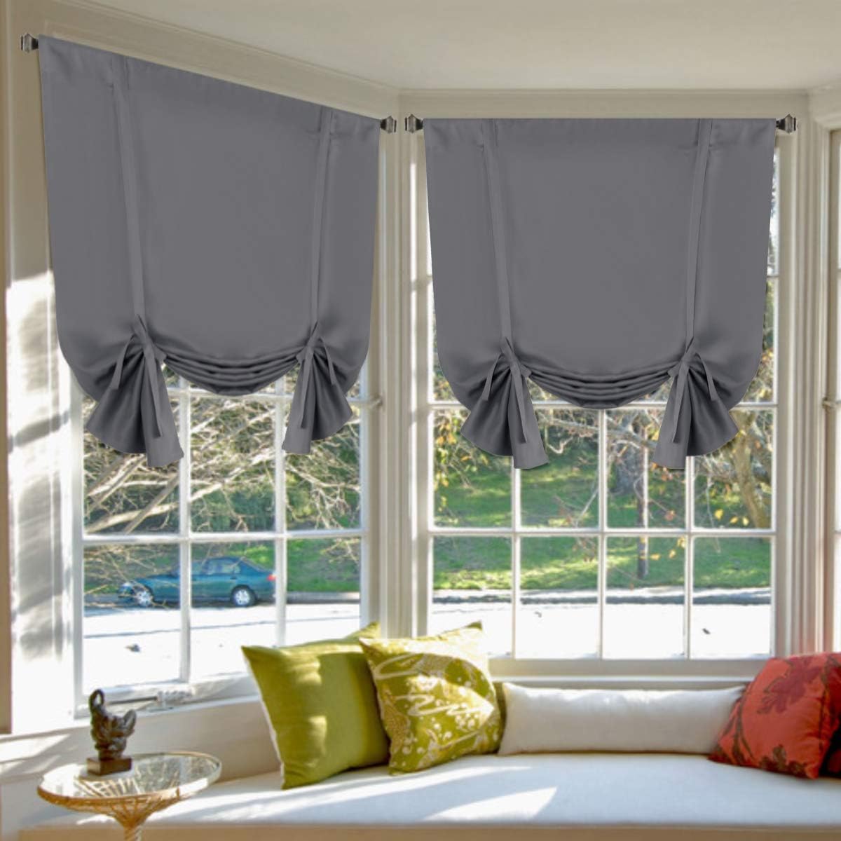 H.VERSAILTEX Blackouts Curtain for Windows - Tie Up Curtains and Valances Set Roman Balloon Blind Rod Pocket Short Curtain for Kitchen/Bathroom/Bay