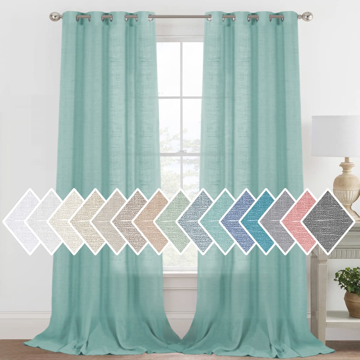 H.VERSAILTEX Linen Sheer Curtains Semi Sheer Light Filtering Window Drapes 2 Panels