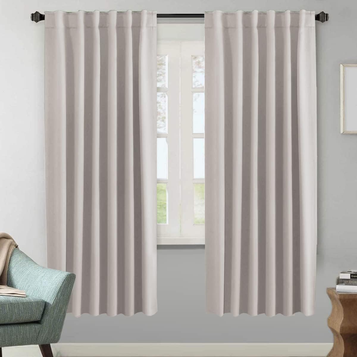 2 pcs H.VERSAILTEX Blackout Curtains Thermal Insulated Window Treatment Panels Room Darkening Blackout Drapes for Living Room Back Tab/Rod Pocket Bedroom Draperies