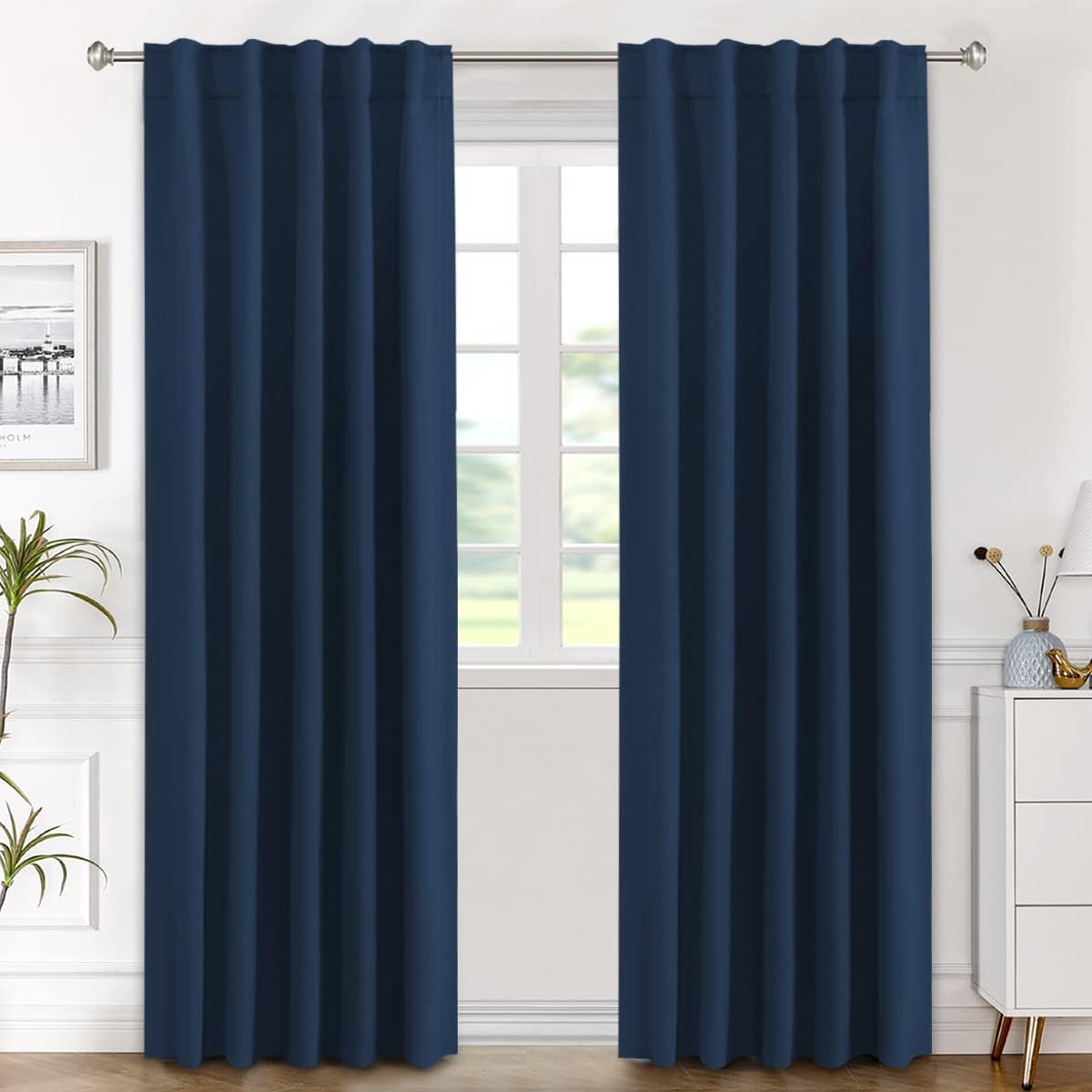 2pcs H.VERSAILTEX Blackout Curtains Thermal Insulated Window Treatment Panels Room Darkening Blackout Drapes for Living Room Back Tab/Rod Pocket Bedroom Draperies