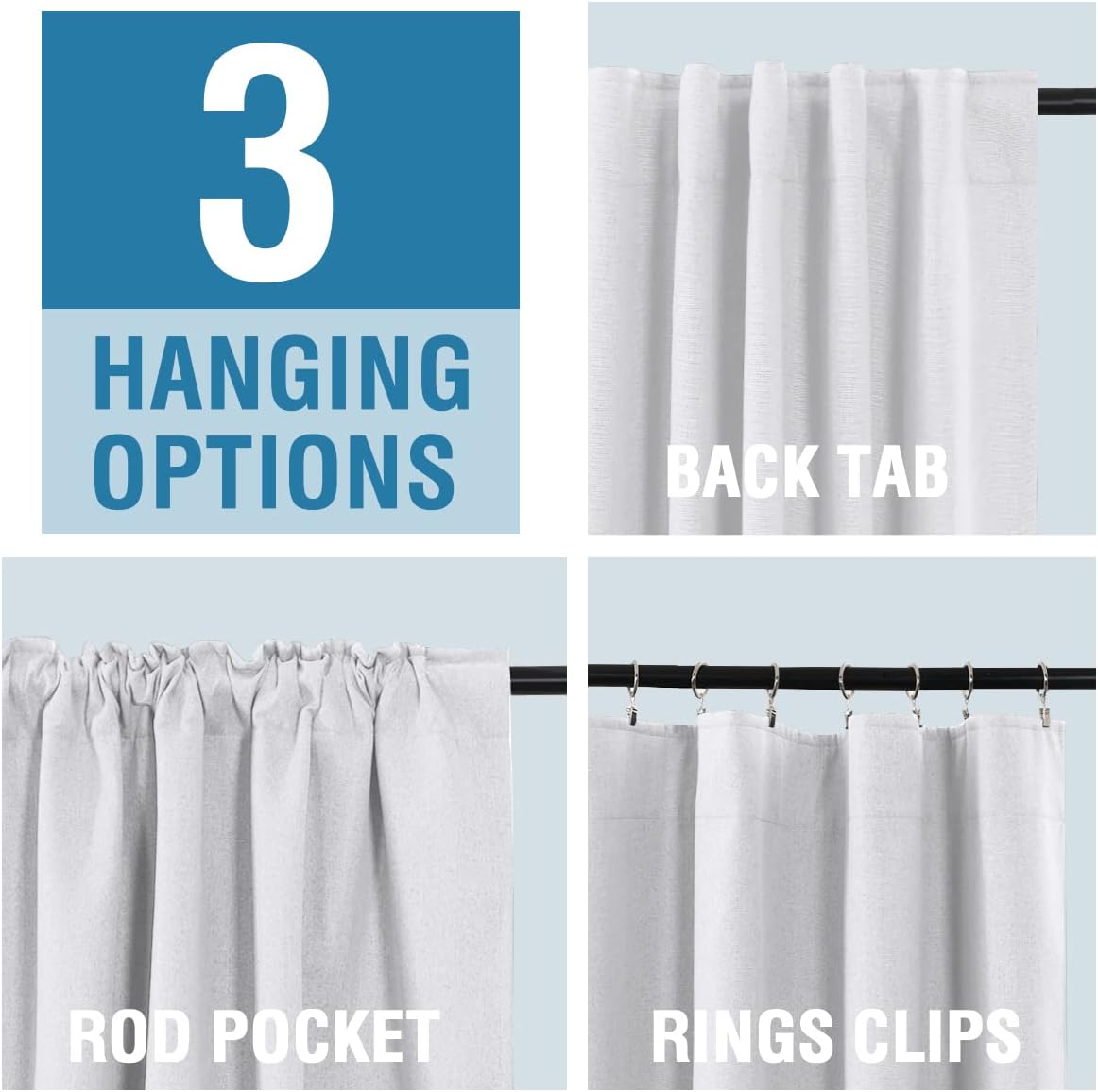 H.VERSAILTEX 100% Blackout Linen Look Curtains for Bedroom 84 inch Light Blocking Drapes with Double Face Linen Back Tab Loop Pocket Textured Burlap Curtains for Living Room 2 Panels, Heather White