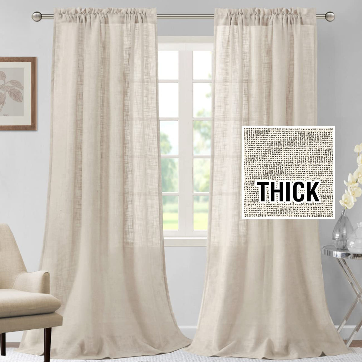 h.versailtx Linen Blended Curtains Light Filtering Burlap Textured Rod Pocket 2 Panel Sets product image