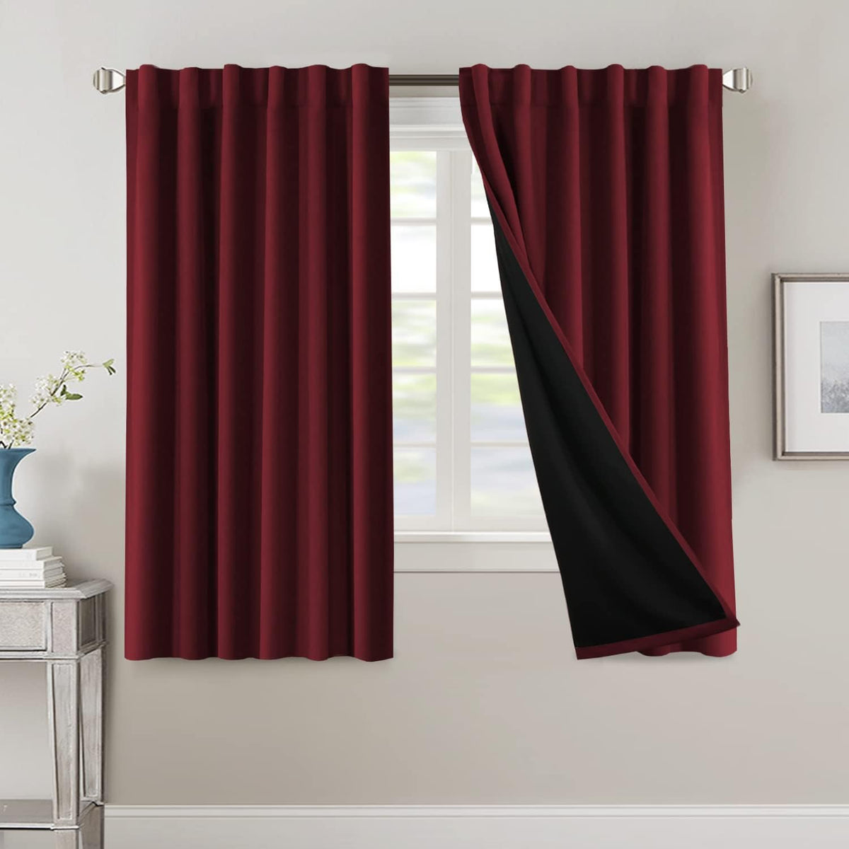 H.VERSAILTEX 100% Blackout Curtains for Bedroom with Black Liner Full Room Darkening Curtains 84 Inch Long Thermal Insulated Back Tab/Rod Pocket Window Drapes for Living Room, 2 Panels, Natural Sand