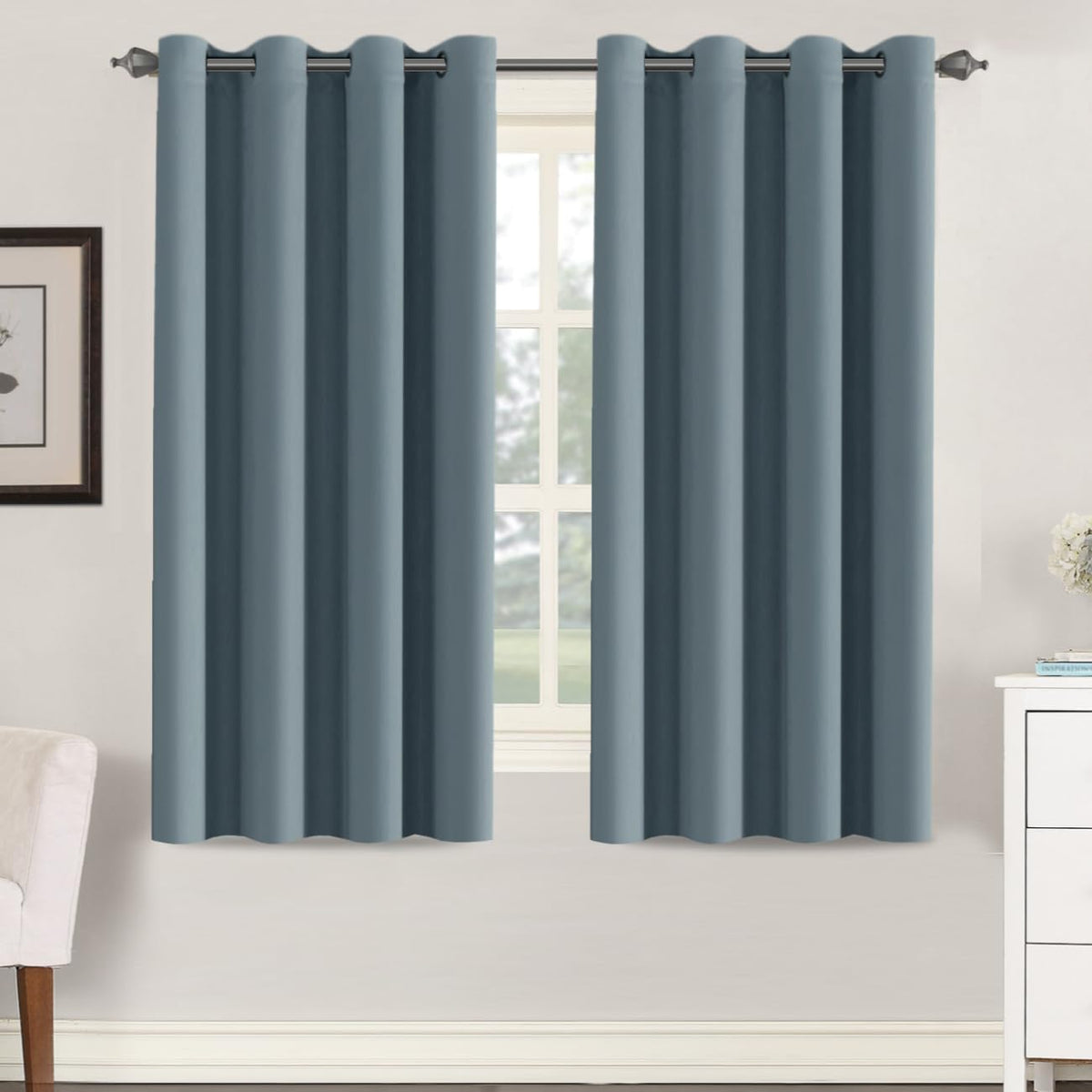 H.VERSAILTEX Stone Blue Blackout Curtains for Bedroom/Living Room 2 Panels Set - Thermal Insulated Room Darkening Grommet Top Blue Curtains