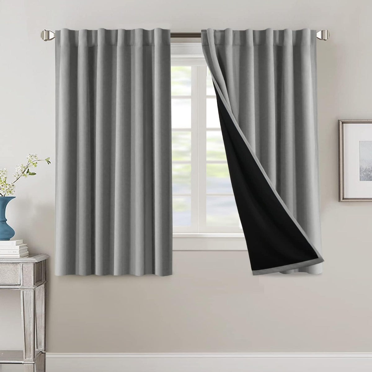 H.VERSAILTEX 100% Blackout Curtains for Bedroom with Black Liner Full Room Darkening Curtains 84 Inch Long Thermal Insulated Back Tab/Rod Pocket Window Drapes for Living Room, 2 Panels, Natural Sand