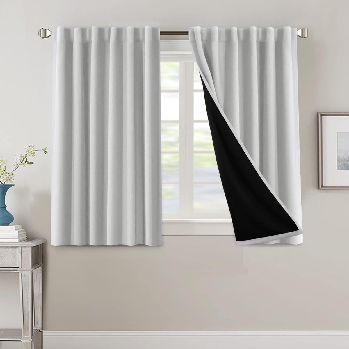 H.VERSAILTEX 100% Blackout Curtains for Bedroom with Black Liner Full Room Darkening Curtains 84 Inch Long Thermal Insulated Back Tab/Rod Pocket Window Drapes for Living Room, 2 Panels, Natural Sand