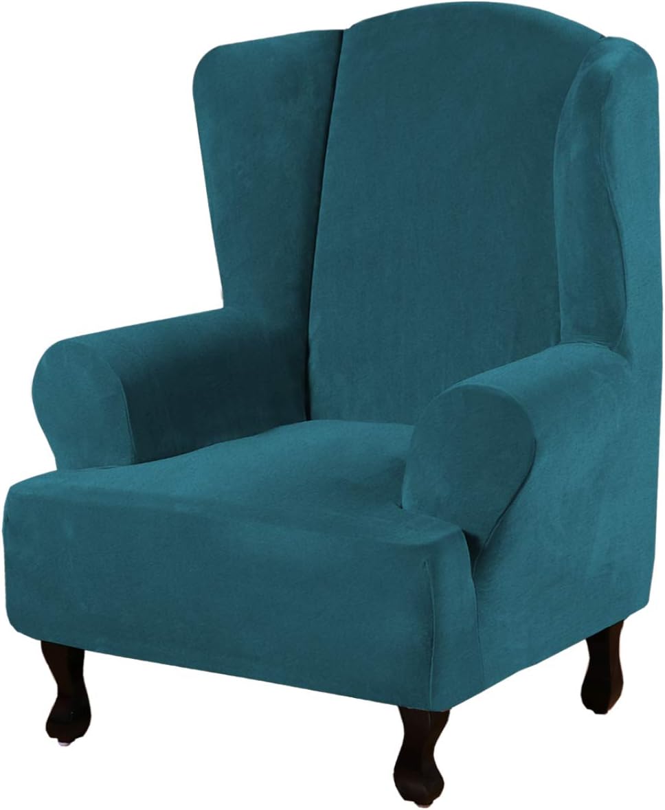 H.VERSAILTEX Velvet Wingback Chair Cover – Plush High Stretch Slipcover, 1 Piece