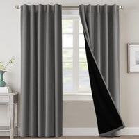H.VERSAILTEX 100% Blackout Curtains for Bedroom with Black Liner Full Room Darkening Curtains 84 Inch Long Thermal Insulated Back Tab/Rod Pocket Window Drapes for Living Room, 2 Panels, Natural Sand