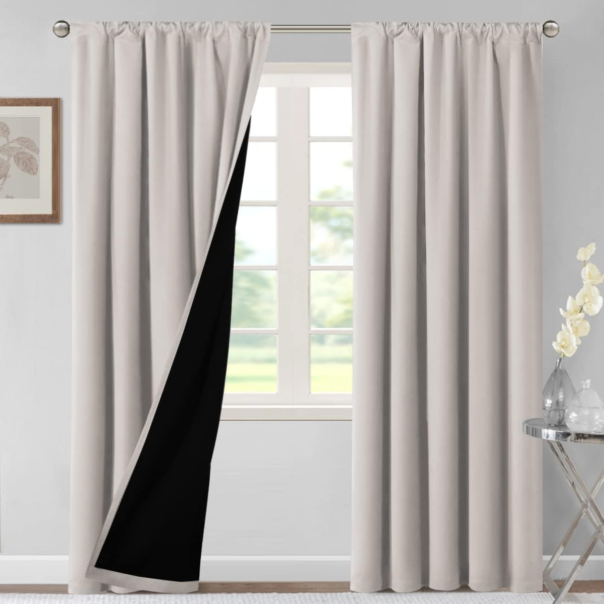H.VERSAILTEX 100% Blackout Curtains for Bedroom Short Curtains Half Window Curtains for Kitchen, Privacy Energy Saving Curtain Tiers for Bathroom Shades, W 42 x L 36 inch, Pumice Stone, Set of 2