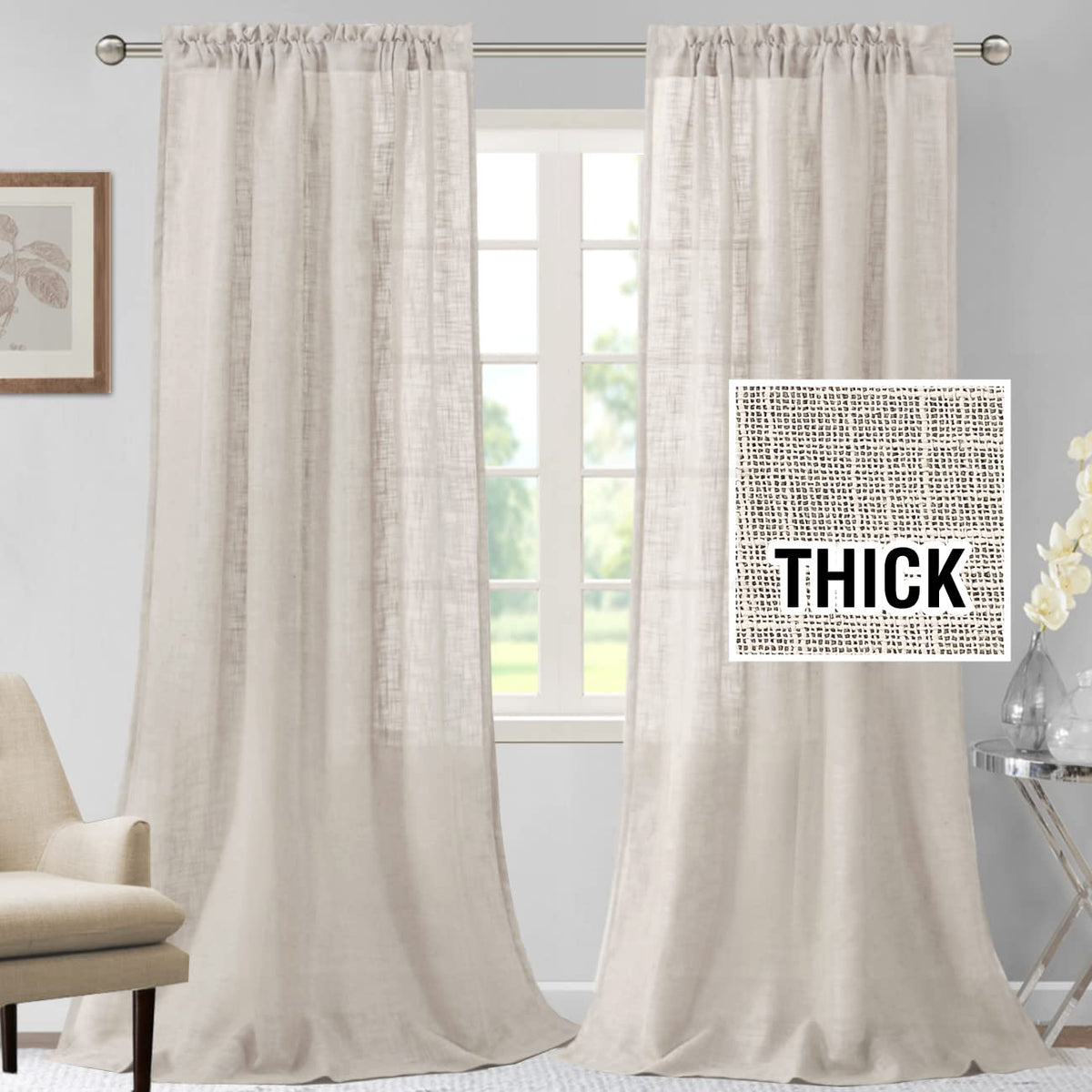 h.versailtx Linen Blended Curtains Light Filtering Burlap Textured Rod Pocket 2 Panel Sets product image