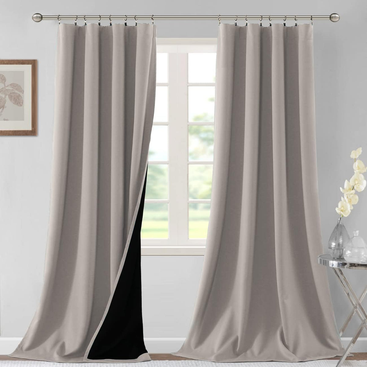 H.VERSAILTEX 100% Blackout Curtains for Bedroom Short Curtains Half Window Curtains for Kitchen, Privacy Energy Saving Curtain Tiers for Bathroom Shades, W 42 x L 36 inch, Pumice Stone, Set of 2