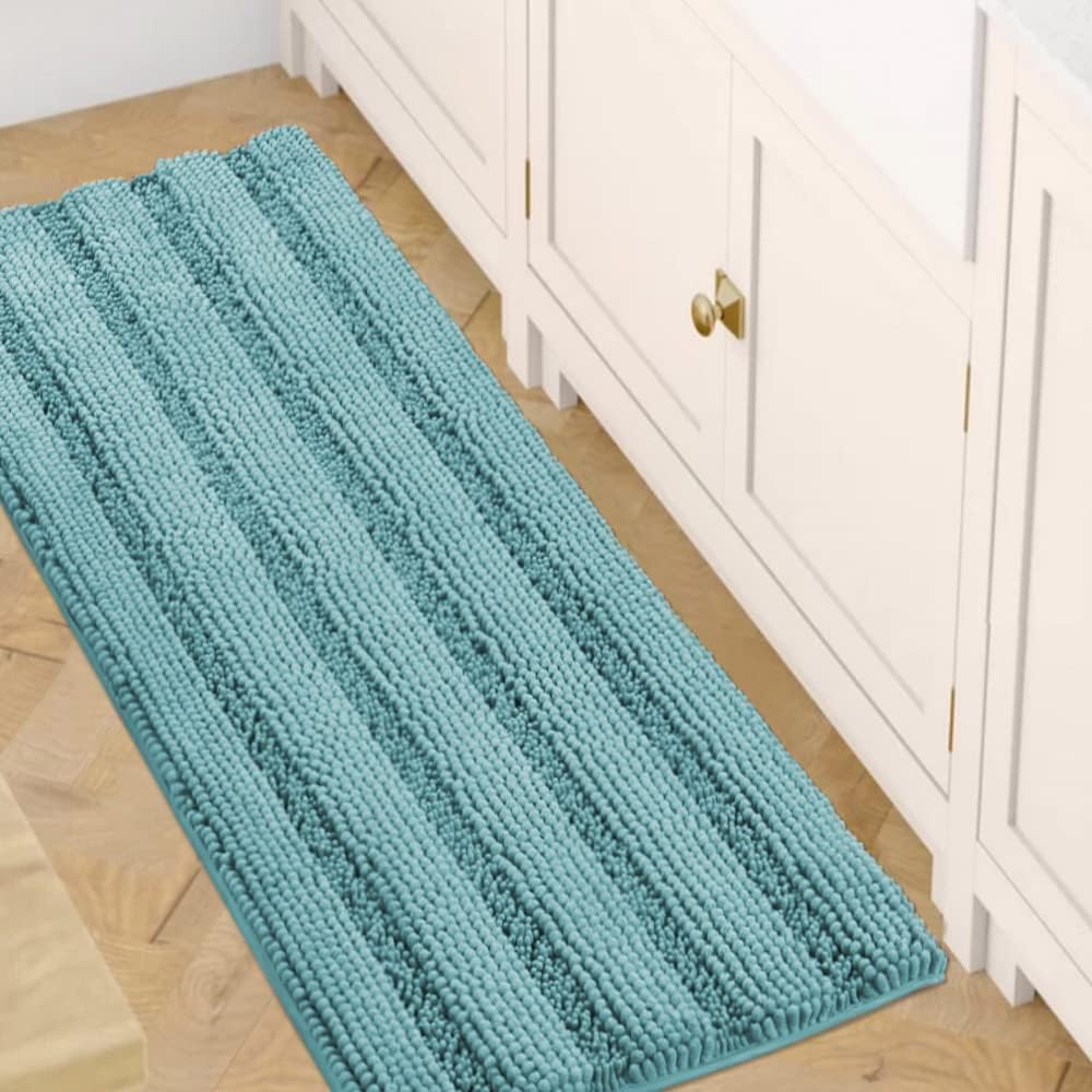 1pc H.VERSAILTEX Bath Rugs for Bathroom Non Slip Bath Mats Extra Thick Chenille Striped Rug 20" x 32" Absorbent Non Skid Fluffy Soft Shaggy Washable Dry Fast Plush Mat for Indoor, Bath Room, Tub