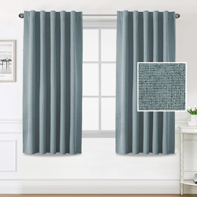 100% Blackout Linen Look Curtains for Bedroom Double Face Linen Back Tab Loop Pocket Textured Burlap 2 Panels product feature or detail image