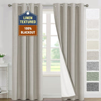 H.VERSAILTEX Elegant Full Coverage Linen 100% Blackout Drapes Heat Blocking Curtains Bedroom Curtain- Ideal for Undisturbed Sleep & Energy Efficiency, 52x84 Inch, Heather Pale Oak(Not Solid)