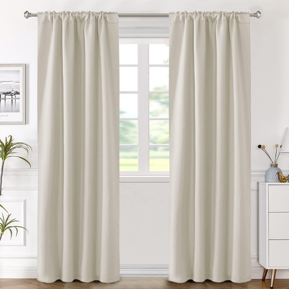 2 pcs H.VERSAILTEX Blackout Curtains Thermal Insulated Window Treatment Panels Room Darkening Blackout Drapes for Living Room Back Tab/Rod Pocket Bedroom Draperies