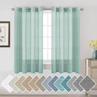 2pcs H.VERSAILTEX Natural Linen Sheer Curtains Flax Linen Blended Curtain Panels Living Room Sheer Curtains, Nickel Grommet Semitransparent Semi-Sheer Soft Privacy Drapes