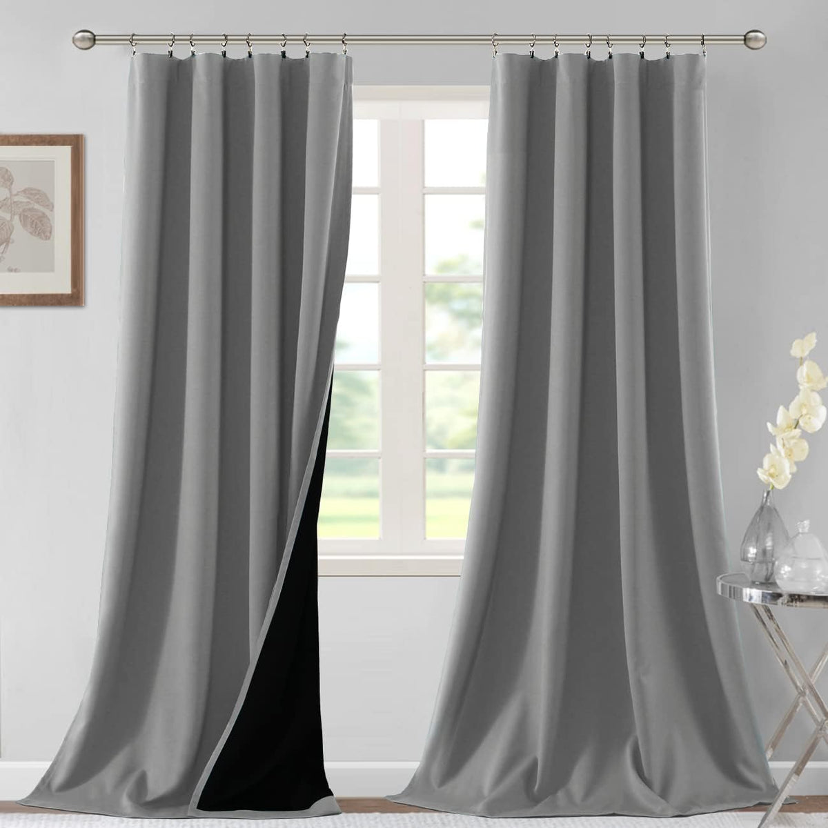 H.VERSAILTEX 100% Blackout Curtains for Bedroom Short Curtains Half Window Curtains for Kitchen, Privacy Energy Saving Curtain Tiers for Bathroom Shades, W 42 x L 36 inch, Pumice Stone, Set of 2