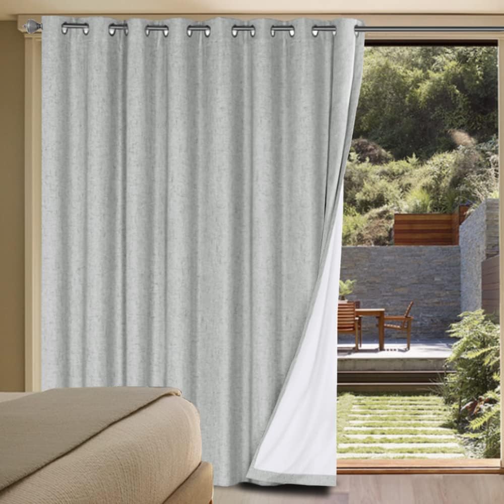 2pcs H.VERSAILTEX Linen Blackout Curtains Durable Thick Textured Linen Look 100% Blackout Patio Door Curtain, Anti Rust Grommet Extra Wide Sliding Glass Door Curtains