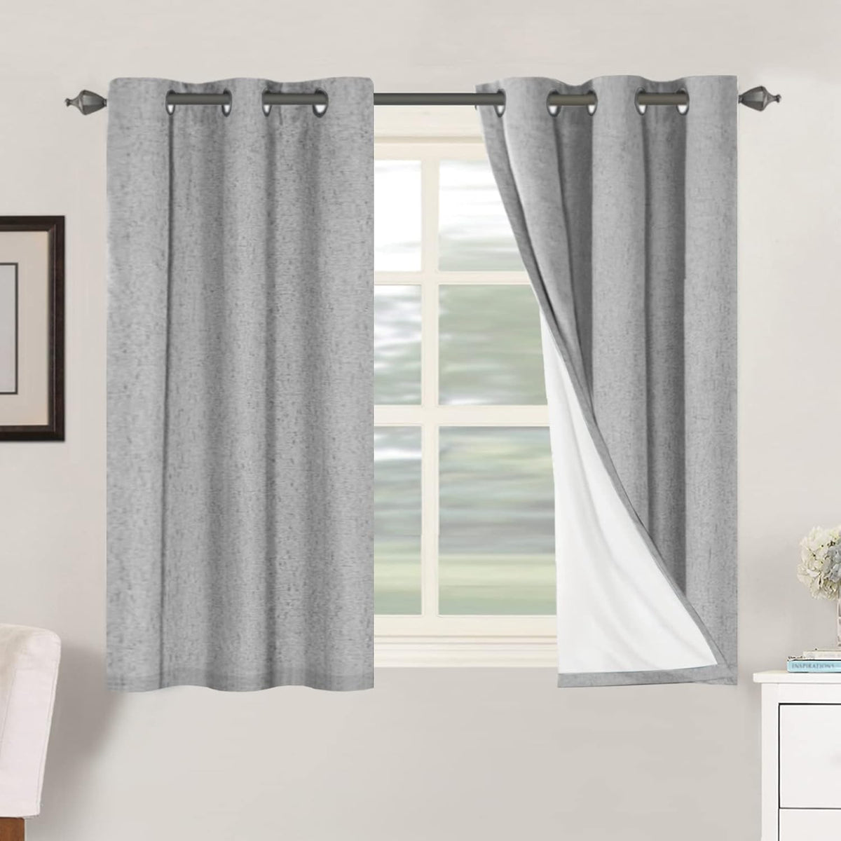 2pcs H.VERSAILTEX Blackout Linen Curtains, 100% Blackout Drapes Textured Blackout Curtains with White Thermal Insulated Liner, Grommet Top Curtains Living Room