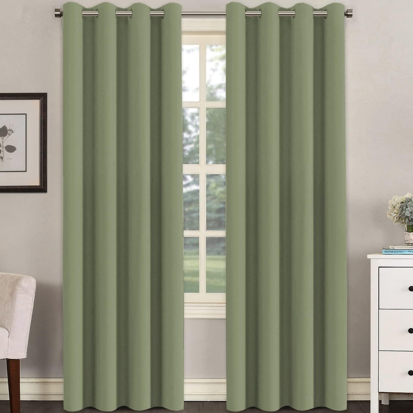 H.VERSAILTEX Stone Blue Blackout Curtains for Bedroom/Living Room 2 Panels Set - Thermal Insulated Room Darkening Grommet Top Blue Curtains