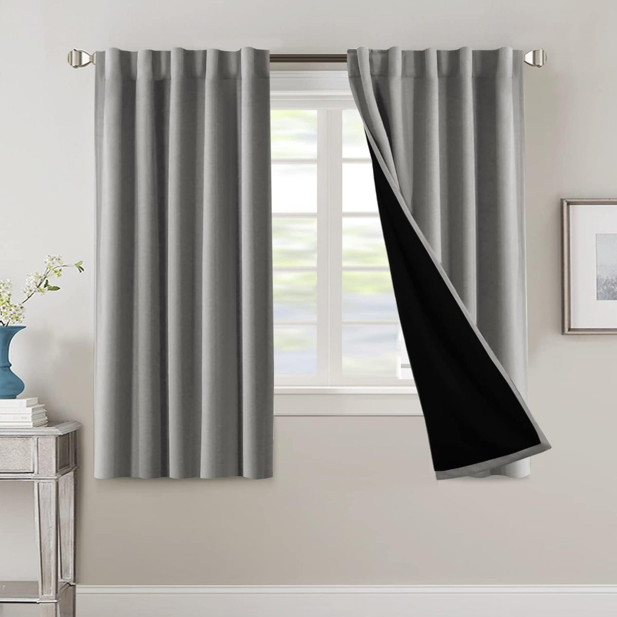H.VERSAILTEX 100% Blackout Curtains for Bedroom with Black Liner Full Room Darkening Curtains 84 Inch Long Thermal Insulated Back Tab/Rod Pocket Window Drapes for Living Room, 2 Panels, Natural Sand