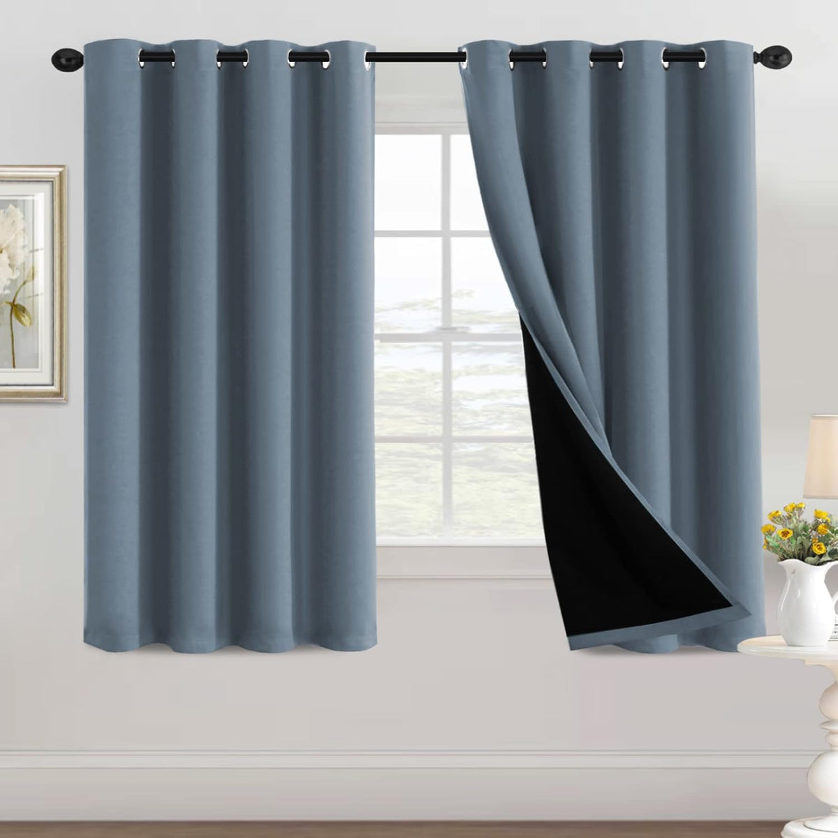 H.VERSAILTEX 100% Black Out Curtains for Bedroom inch Long Blackout Curtains for Living Room, Short Curtains for Windows, Energy Efficiency Curtain Drape Grommet 1 Panel