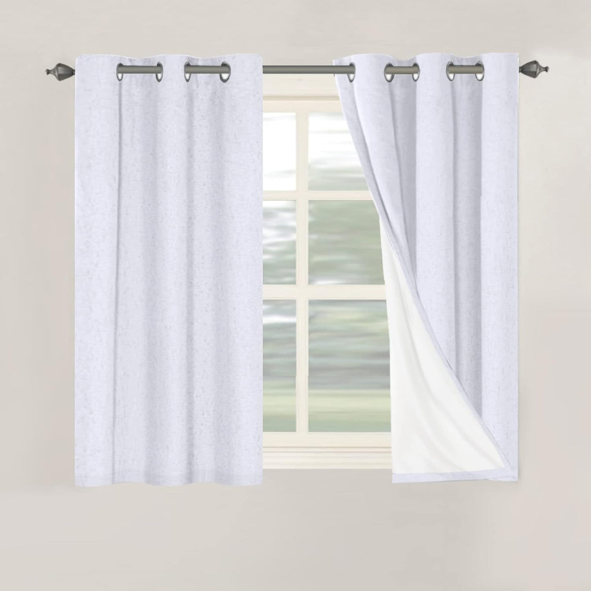 2pcs H.VERSAILTEX Blackout Linen Curtains, 100% Blackout Drapes Textured Blackout Curtains with White Thermal Insulated Liner, Grommet Top Curtains Living Room