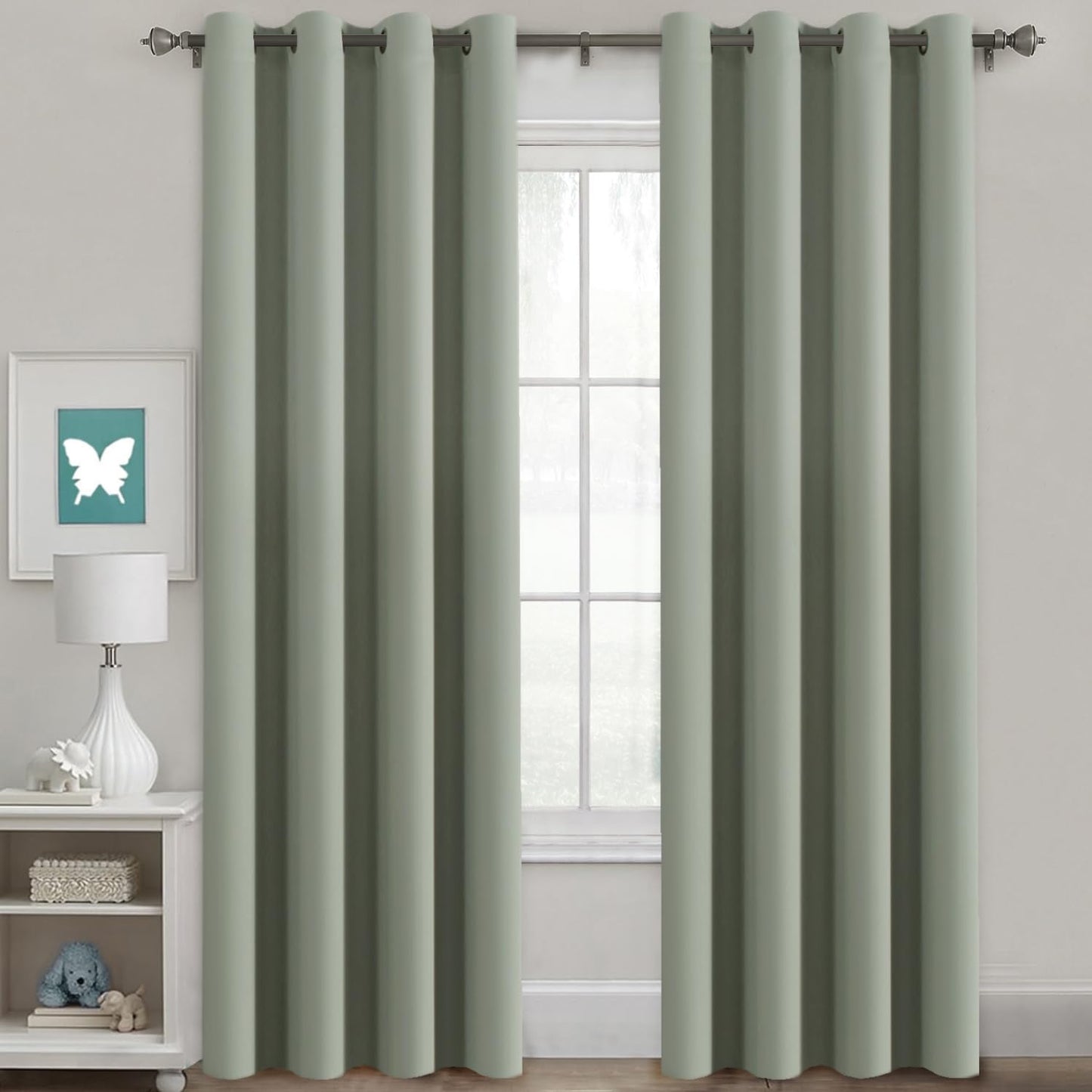 H.VERSAILTEX Stone Blue Blackout Curtains for Bedroom/Living Room 2 Panels Set - Thermal Insulated Room Darkening Grommet Top Blue Curtains