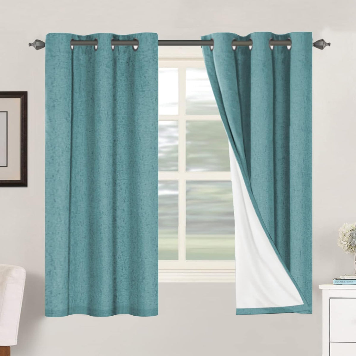 2pcs H.VERSAILTEX Blackout Linen Curtains, 100% Blackout Drapes Textured Blackout Curtains with White Thermal Insulated Liner, Grommet Top Curtains Living Room