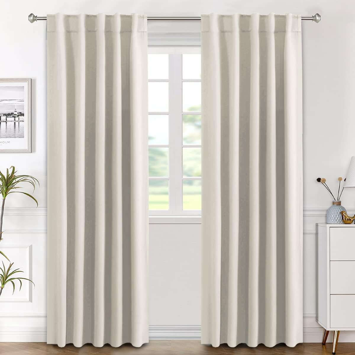 2 pcs H.VERSAILTEX Blackout Curtains Thermal Insulated Window Treatment Panels Room Darkening Blackout Drapes for Living Room Back Tab/Rod Pocket Bedroom Draperies