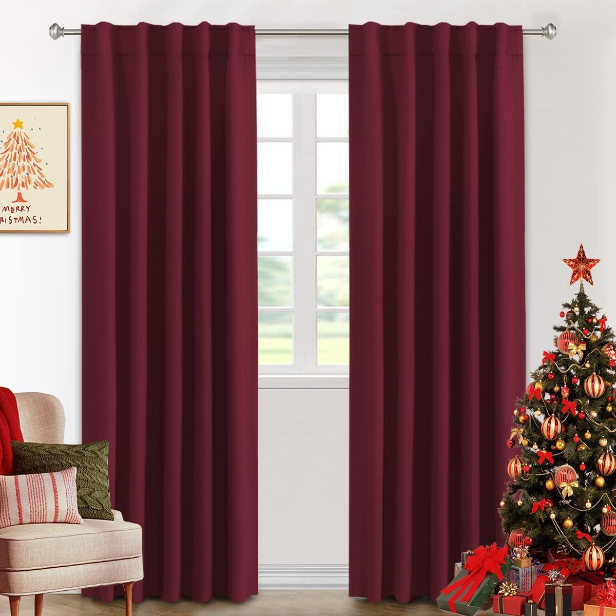 2pcs H.VERSAILTEX Blackout Curtains Thermal Insulated Window Treatment Panels Room Darkening Blackout Drapes for Living Room Back Tab/Rod Pocket Bedroom Draperies