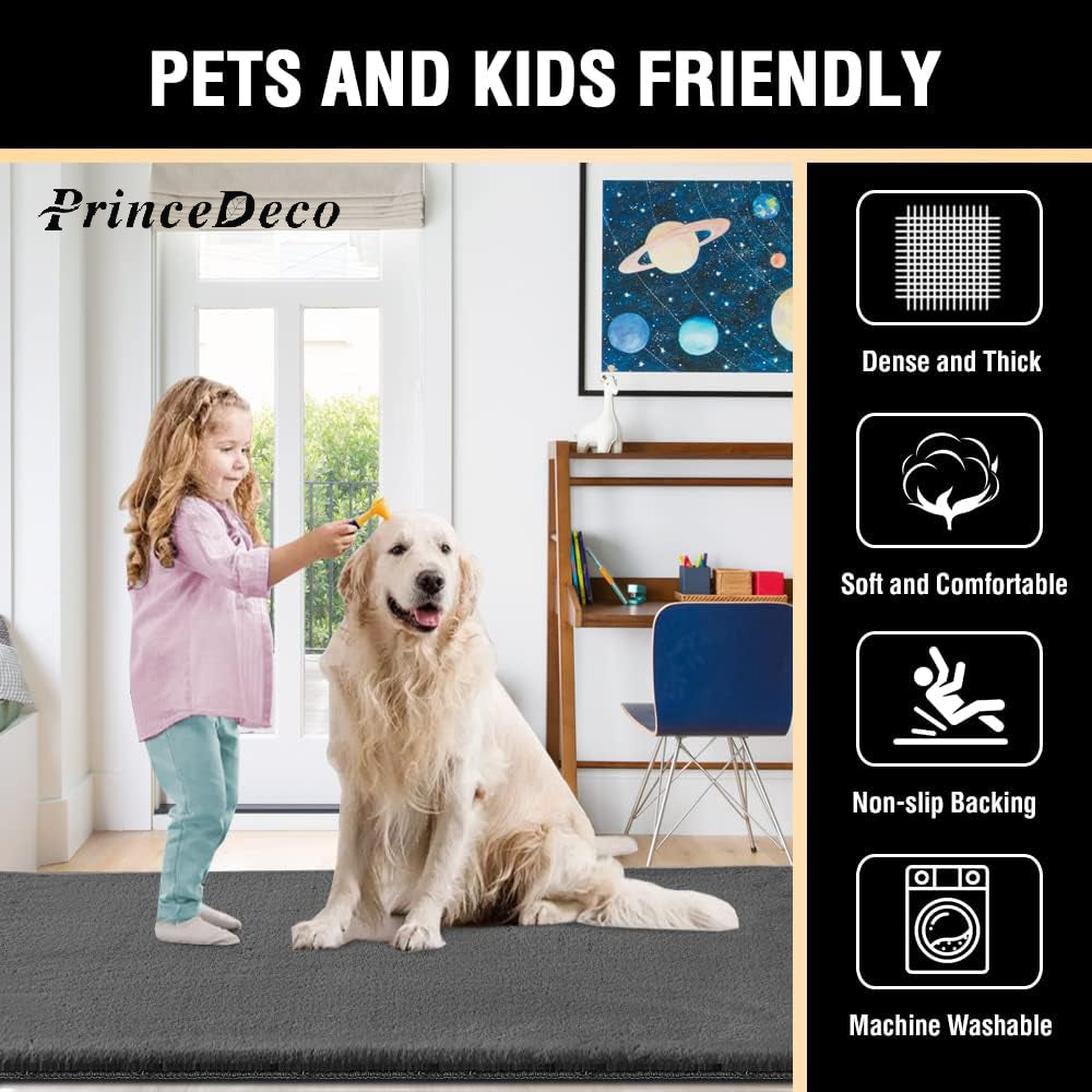 Prince Deco Area Rug Super Soft Faux Fur Rugs Carpets Furry Kids Room Nursery Rug Bedroom Living Room Carpet High Pile Throw Rug Shag Plush Rug for Dorm Room Teen Room Decor