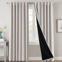 H.VERSAILTEX 100% Blackout Curtains for Bedroom with Black Liner Full Room Darkening Curtains 84 Inch Long Thermal Insulated Back Tab/Rod Pocket Window Drapes for Living Room, 2 Panels, Natural Sand