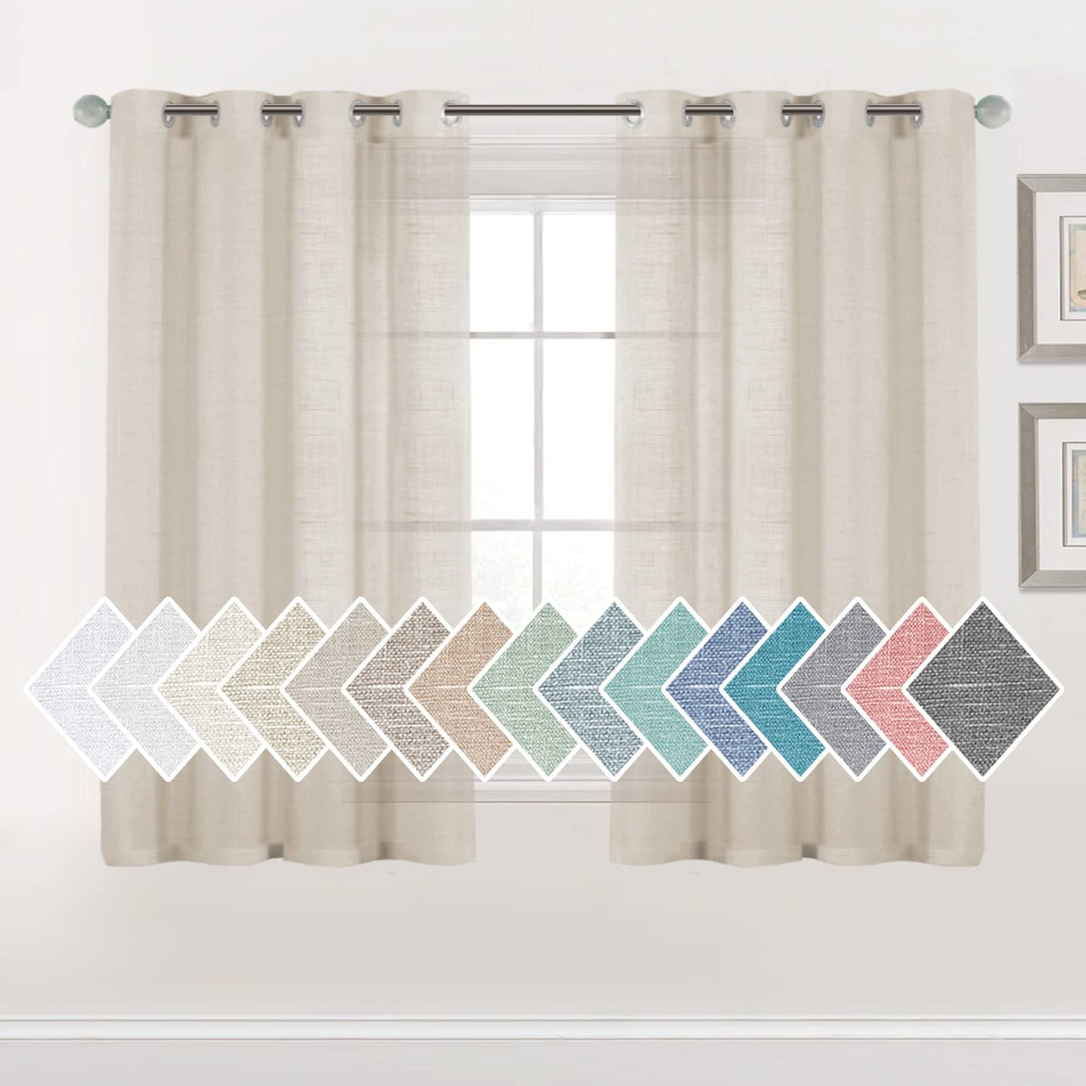 H.VERSAILTEX Linen Sheer Curtains Semi Sheer Light Filtering Window Drapes 2 Panels