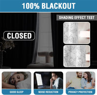 H.VERSAILTEX 100% Blackout Curtains for Living Room Camellia Floral 84 Inches Long Light Blocking Window Treatment with Black Liner Grommet Thermal Drapes, 2 Panels, Grey