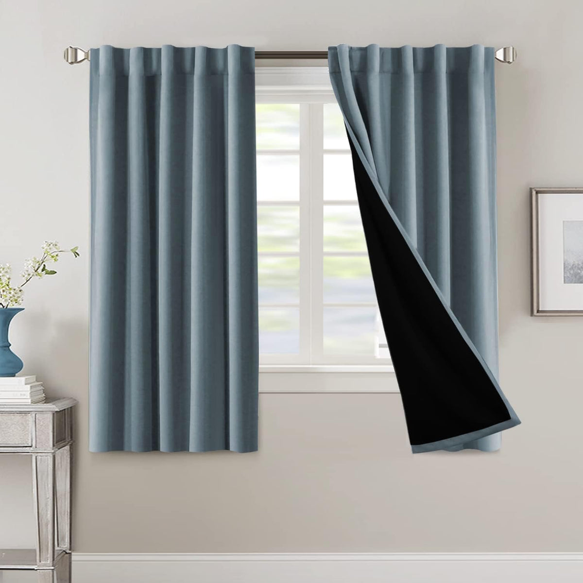 H.VERSAILTEX 100% Blackout Curtains for Bedroom with Black Liner Full Room Darkening Curtains 84 Inch Long Thermal Insulated Back Tab/Rod Pocket Window Drapes for Living Room, 2 Panels, Natural Sand