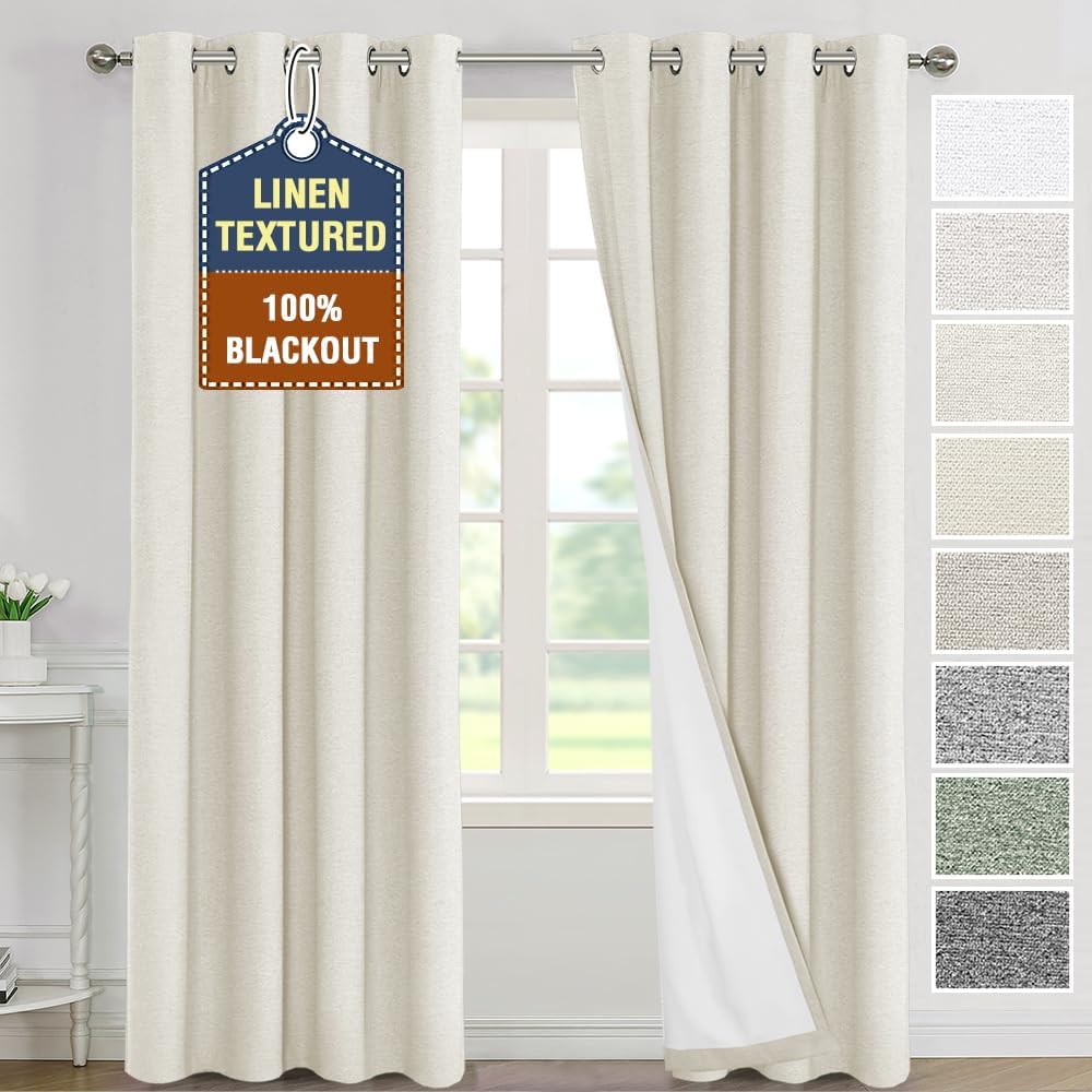 H.VERSAILTEX Elegant Full Coverage Linen 100% Blackout Drapes Heat Blocking Curtains Bedroom Curtain- Ideal for Undisturbed Sleep & Energy Efficiency, 52x84 Inch, Heather Pale Oak(Not Solid)