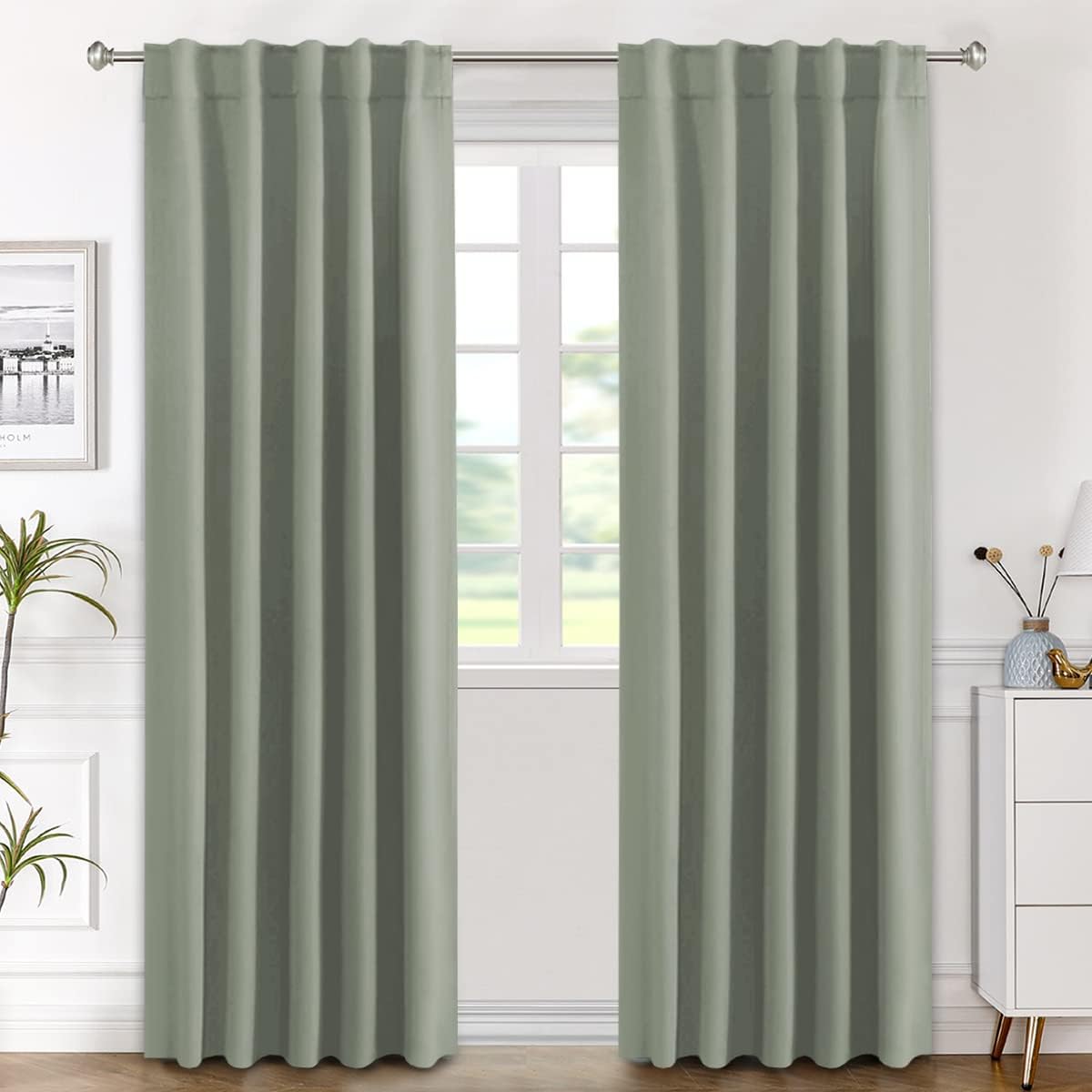 2 pcs H.VERSAILTEX Blackout Curtains Thermal Insulated Window Treatment Panels Room Darkening Blackout Drapes for Living Room Back Tab/Rod Pocket Bedroom Draperies