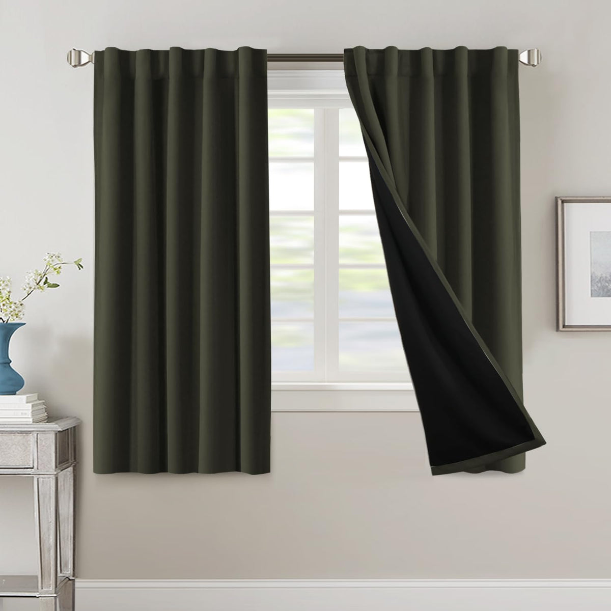 H.VERSAILTEX 100% Blackout Curtains for Bedroom with Black Liner Full Room Darkening Curtains 84 Inch Long Thermal Insulated Back Tab/Rod Pocket Window Drapes for Living Room, 2 Panels, Natural Sand