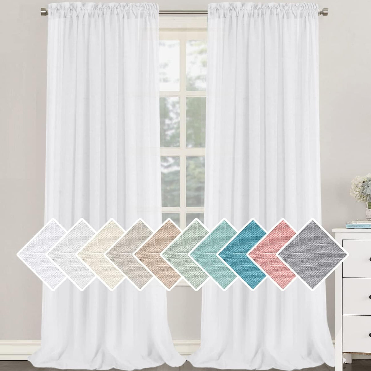h.versailtx Linen Blend Semi Sheer Curtain Panels Natural Light Filtering Rod Pocket product image