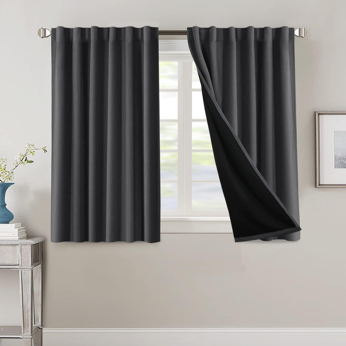 H.VERSAILTEX 100% Blackout Curtains for Bedroom with Black Liner Full Room Darkening Curtains 84 Inch Long Thermal Insulated Back Tab/Rod Pocket Window Drapes for Living Room, 2 Panels, Natural Sand