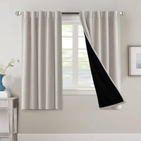 H.VERSAILTEX 100% Blackout Curtains for Bedroom with Black Liner Full Room Darkening Curtains 84 Inch Long Thermal Insulated Back Tab/Rod Pocket Window Drapes for Living Room, 2 Panels, Natural Sand